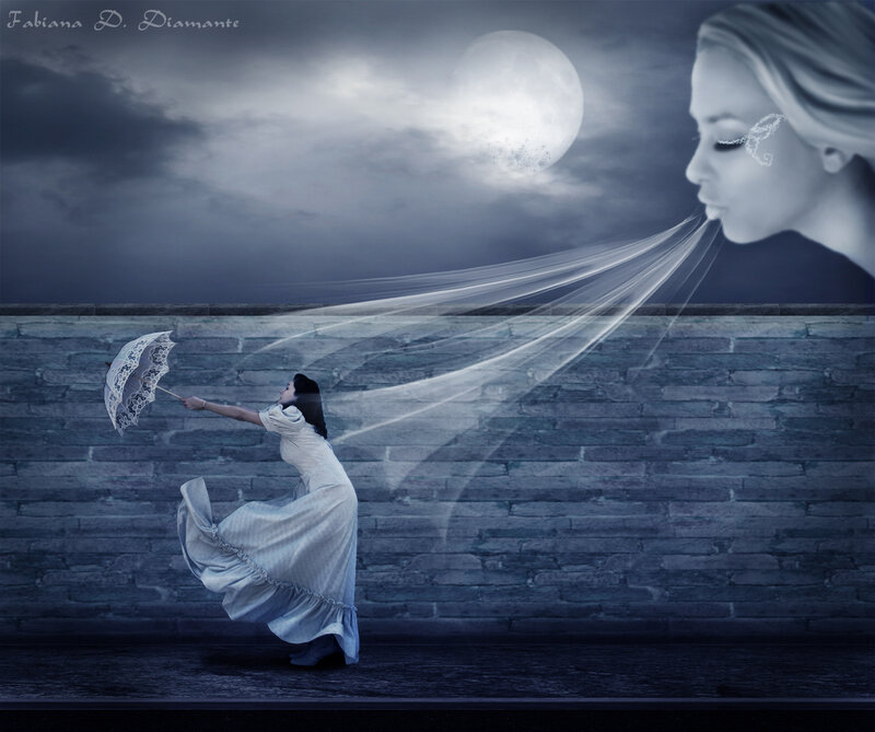 Woman with Parasol — Blue, Dramatic