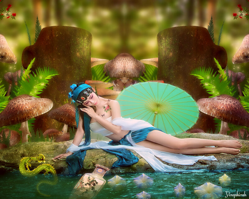 Woman with Parasol — Green, Serene