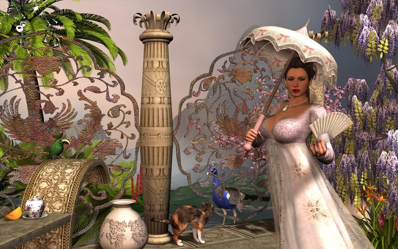 woman with parasol in garden