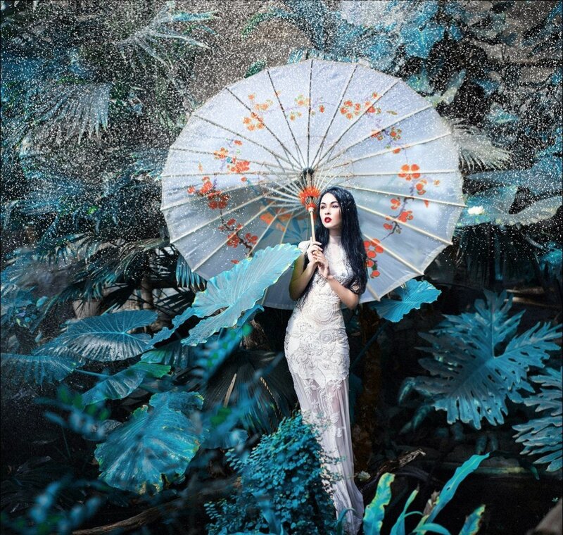 Woman with Parasol in Jungle