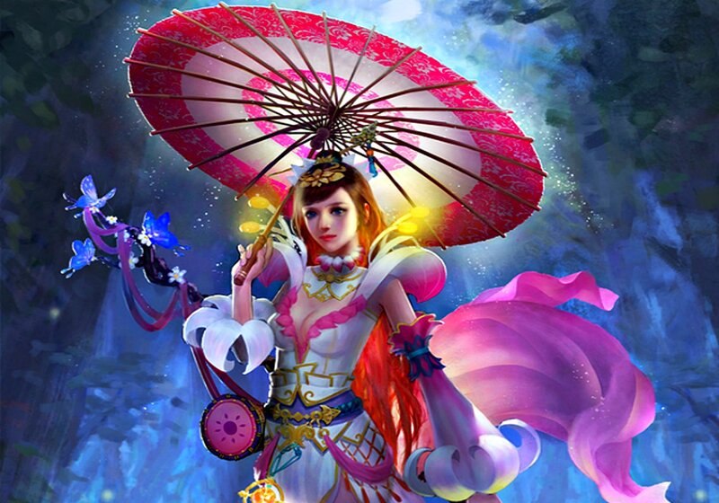 Woman with Parasol — Pink, Dramatic, Night