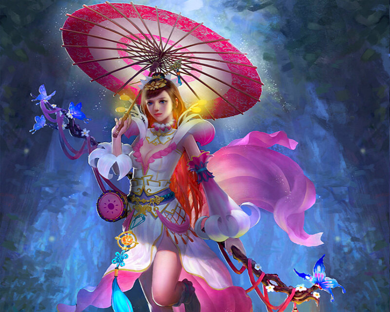 Woman with Parasol — Pink, Dramatic