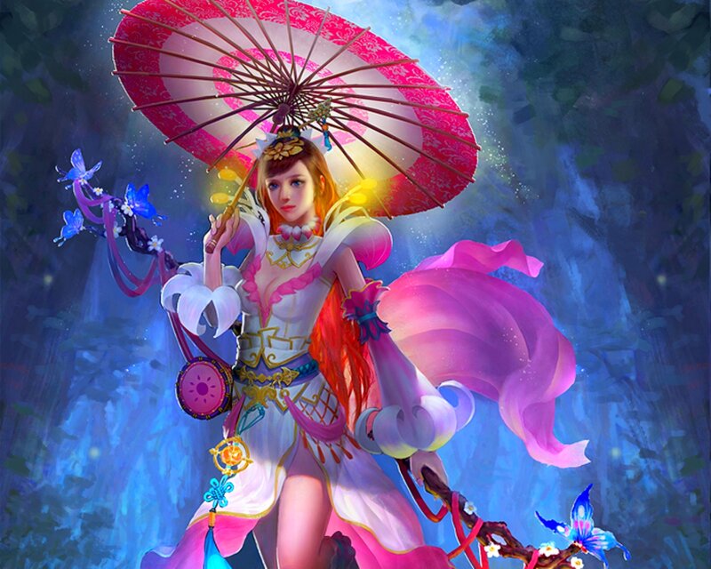 Woman with Parasol — Pink, Serene, Night