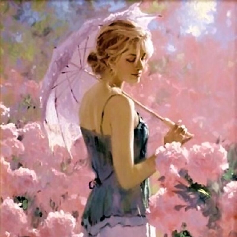 Woman with Parasol — Pink, Serene, Spring