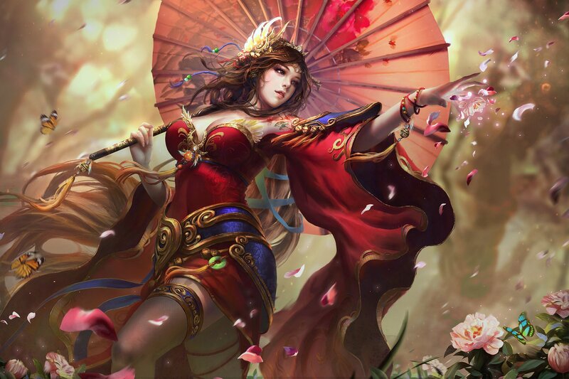 Woman with Parasol — Red, Dramatic