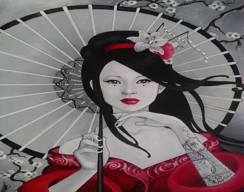 Woman with Parasol — Red, Serene