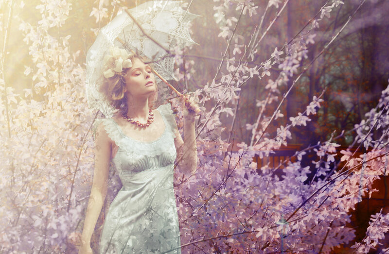 Woman with Parasol — White, Serene, Spring