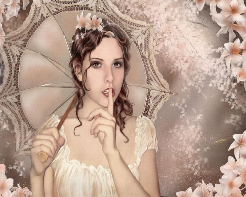 Woman with Parasol — White, Serene