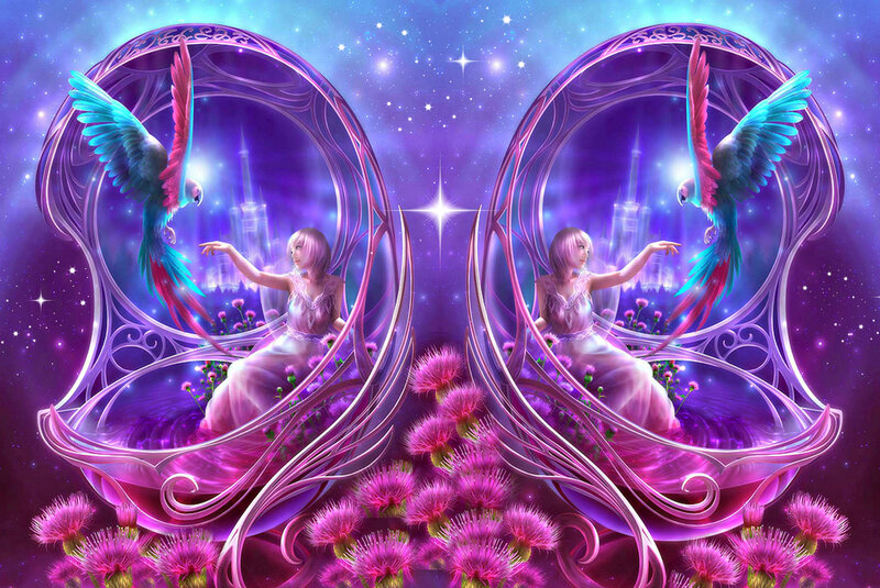 Woman with Parrot in Bubble