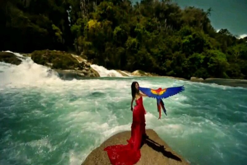Woman with Parrot — Red, Dramatic, Afternoon