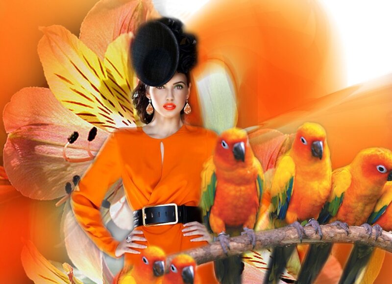 Woman with Parrots — Orange
