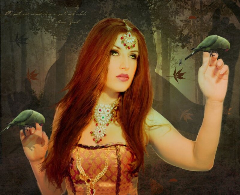 Woman with Parrots — Red