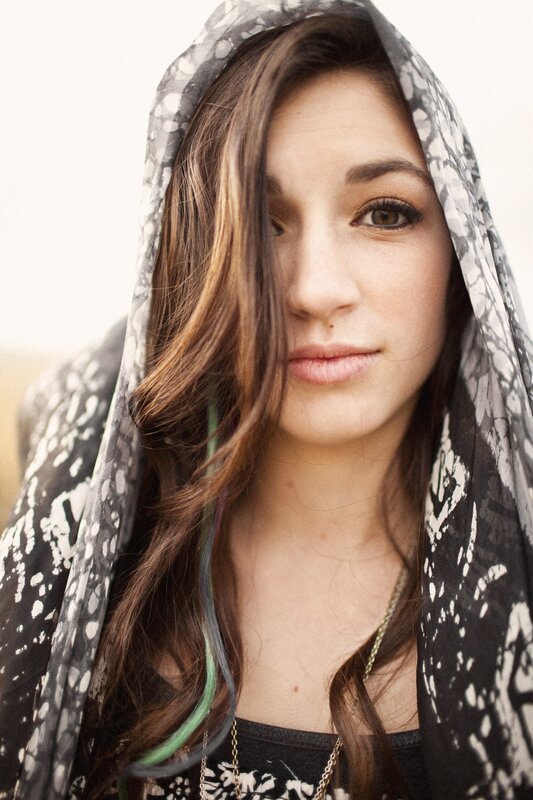 woman with patterned hood