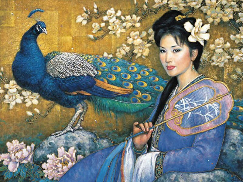 Woman with Peacock — Blue
