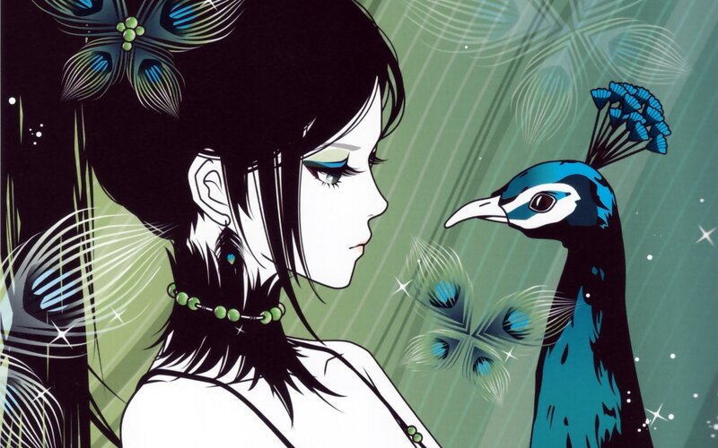 woman with peacock companion