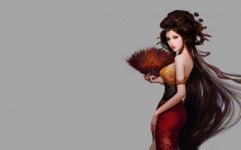 Woman with Peacock Fan