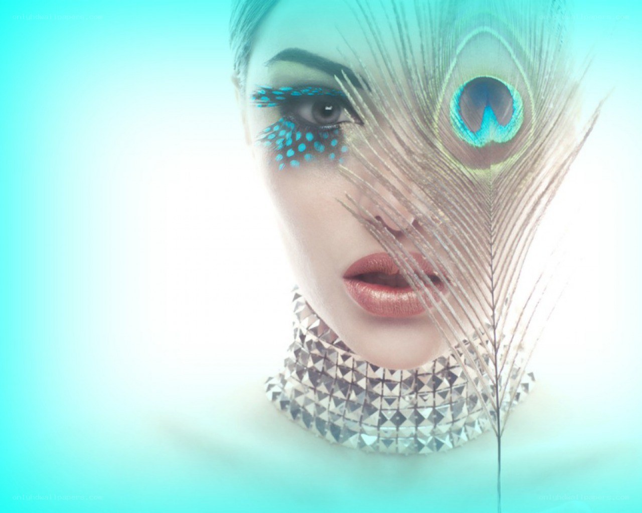 woman with peacock feather