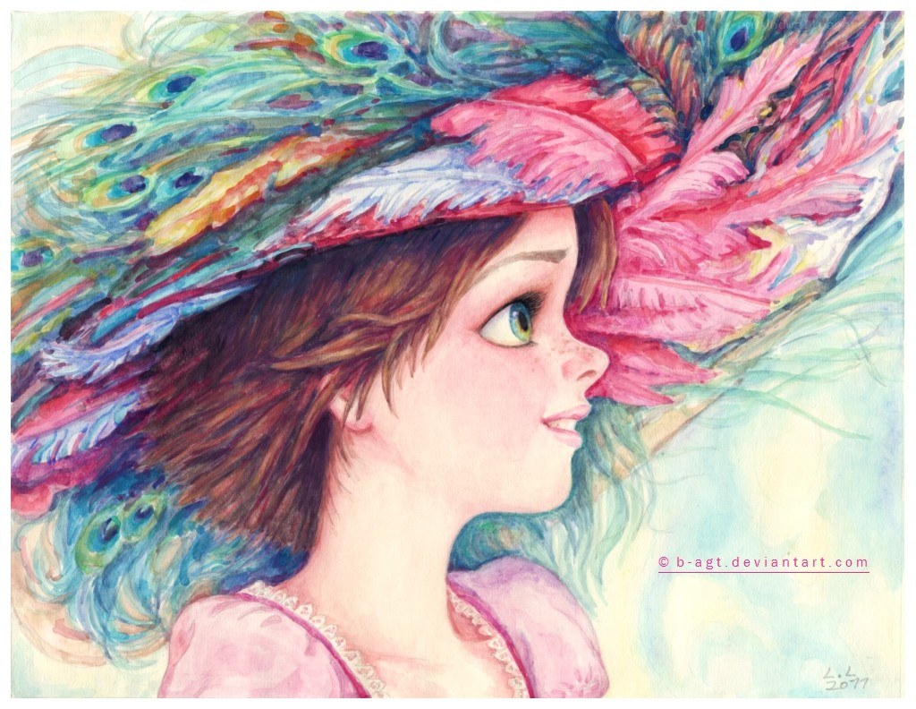 woman with peacock feather hat