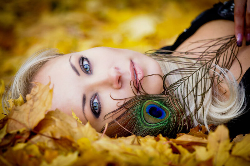 Woman with Peacock Feather — Yellow