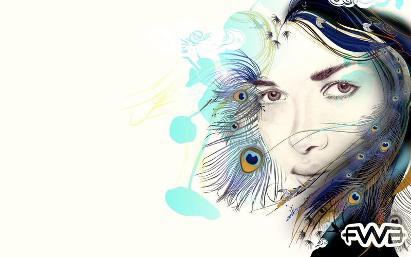 woman with peacock feathers