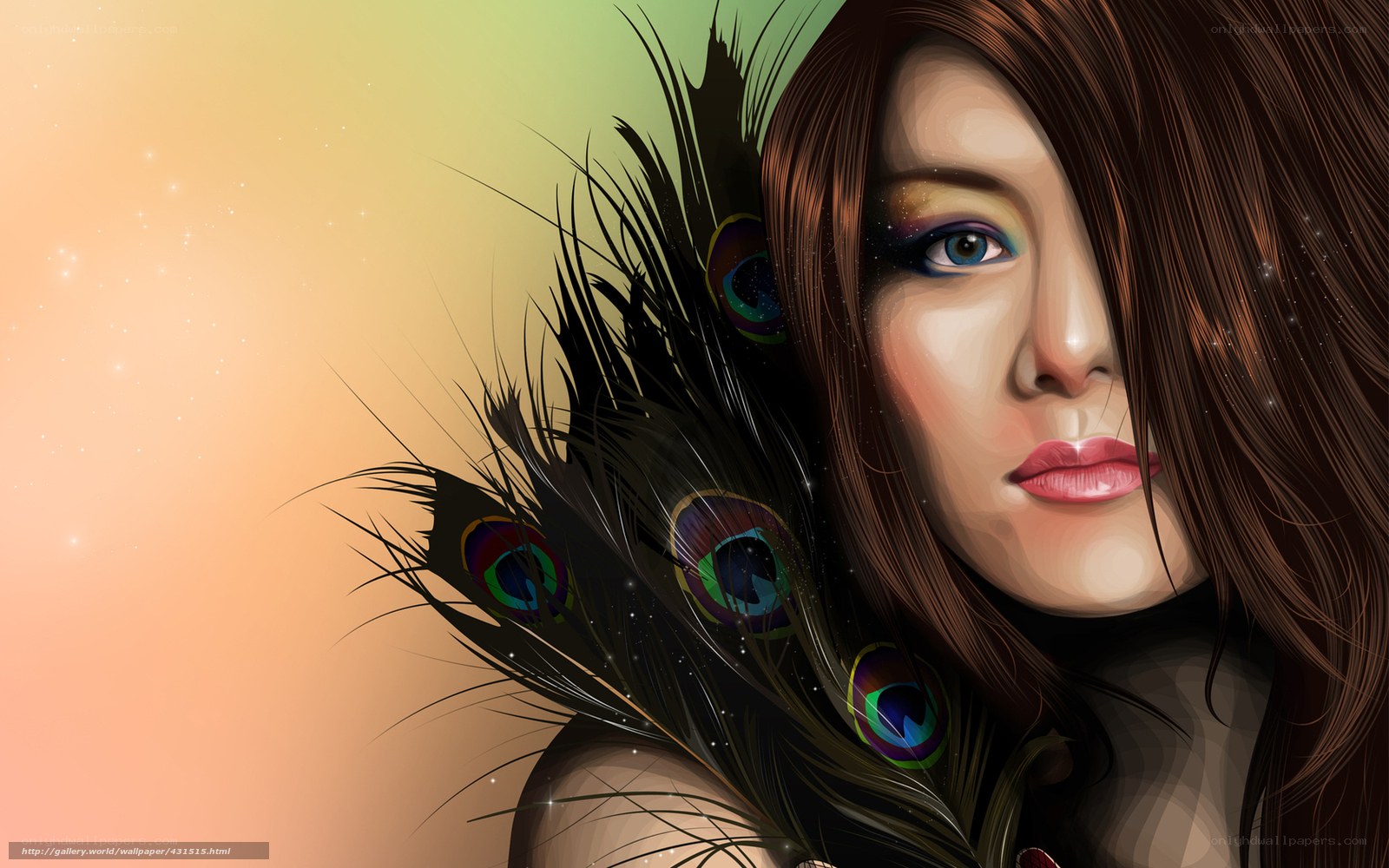 woman with peacock feathers