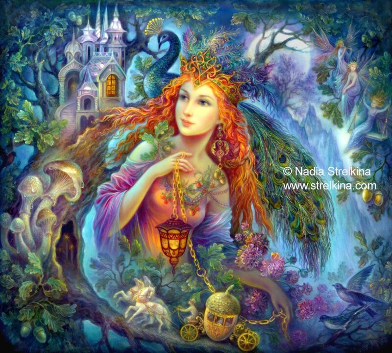 Woman with Peacock Feathers — Blue, Fantasy