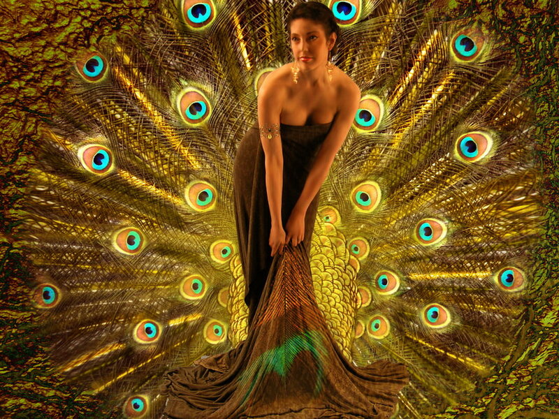 Woman with Peacock Feathers — Gold, Dramatic