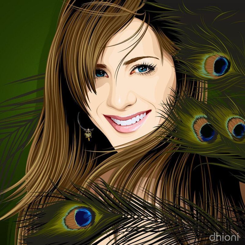 Woman with Peacock Feathers — Green, Cheerful