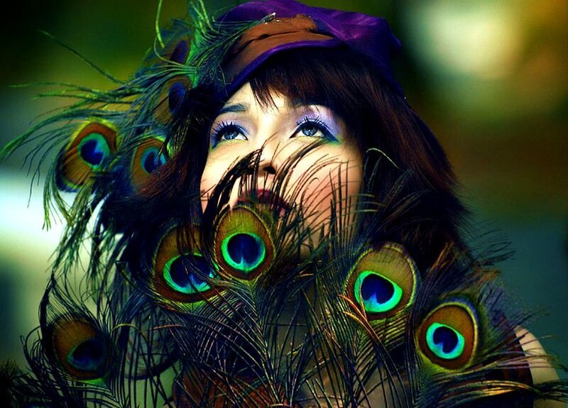 Woman with Peacock Feathers — Purple