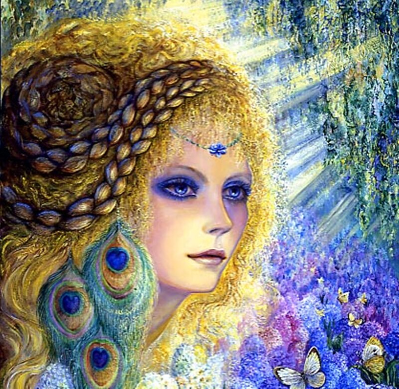 Woman with Peacock Feathers — Yellow, Serene