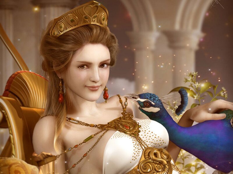 Woman with Peacock — Gold