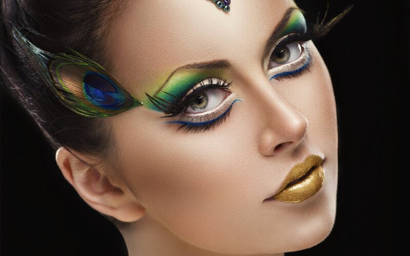 Woman with Peacock Makeup — Green