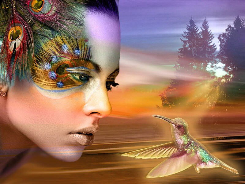 Woman with Peacock Makeup — Purple
