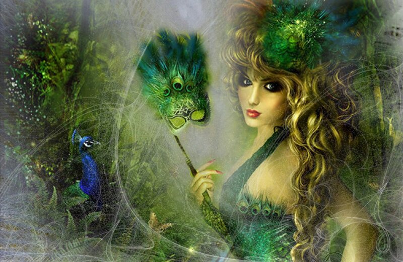 Woman with Peacock Mask