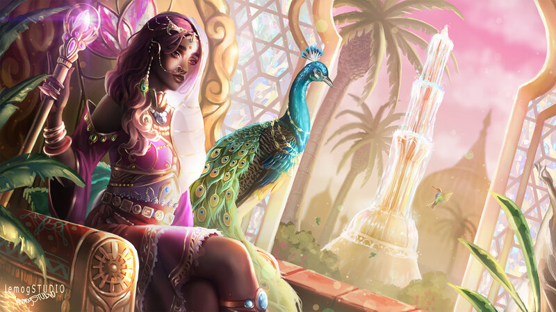 Woman with Peacock — Pink