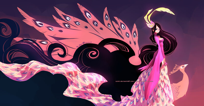 Woman with Peacock Wings — Pink, Dramatic