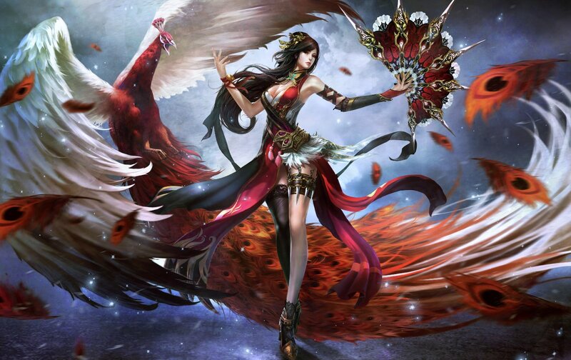 Woman with Peacock Wings — Red