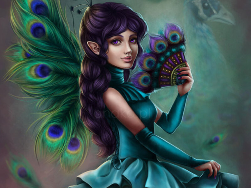 Woman with Peacock Wings — Teal