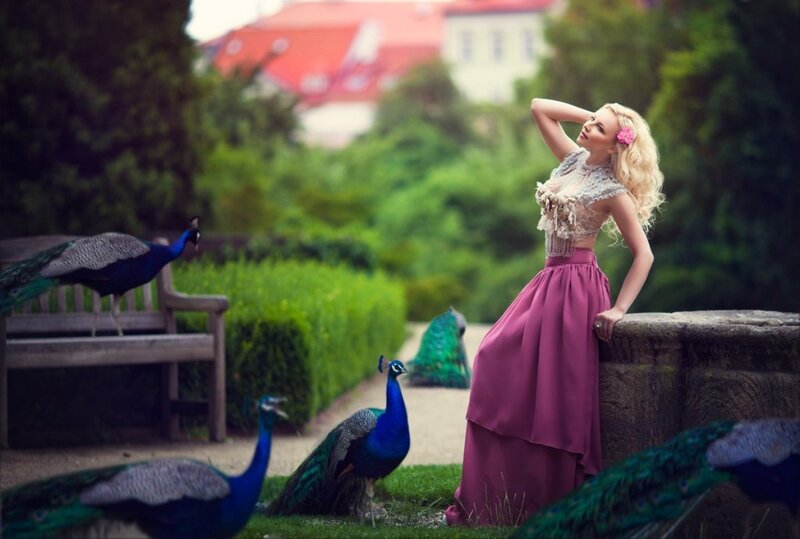 Woman with Peacocks — Purple, Serene
