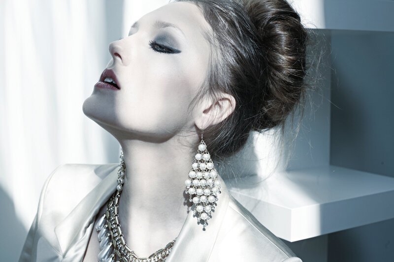 Woman with Pearl Earrings — White, Dramatic