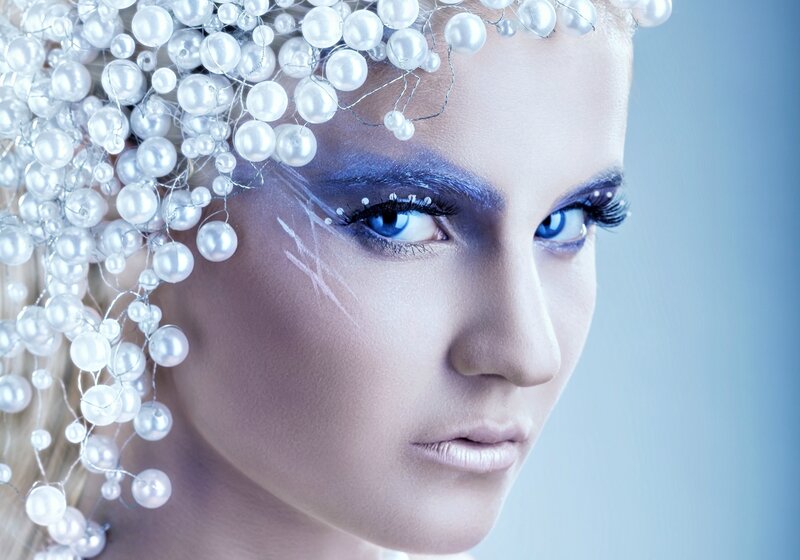 Woman with Pearl Headpiece — White, Dramatic