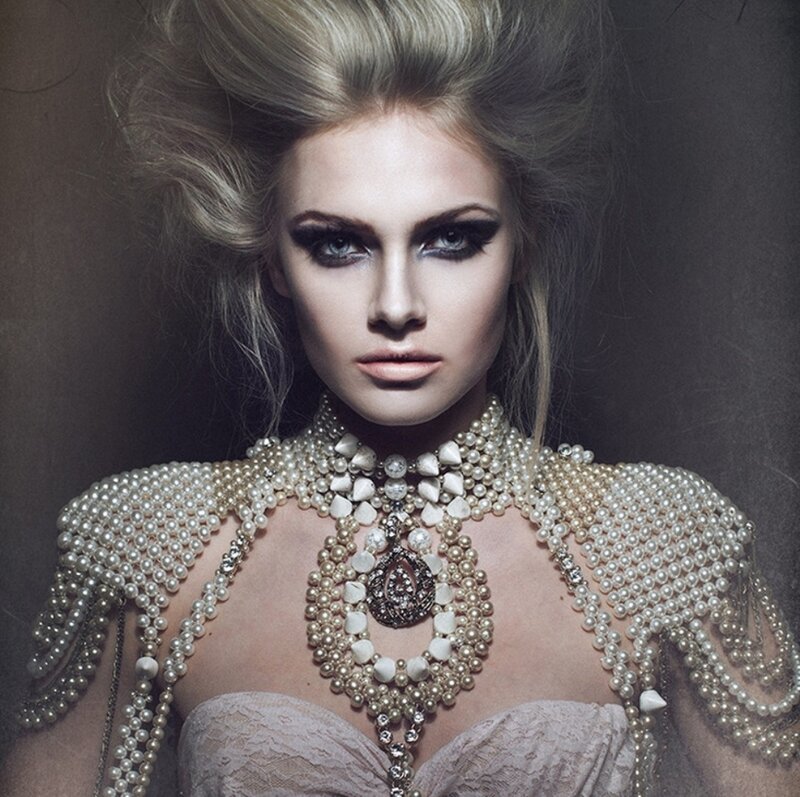 Woman with Pearl Necklace — White, Dramatic, Photograph, Pearls