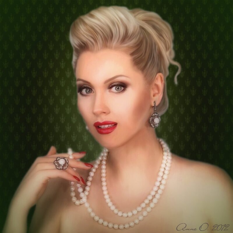 Woman with Pearls and Makeup