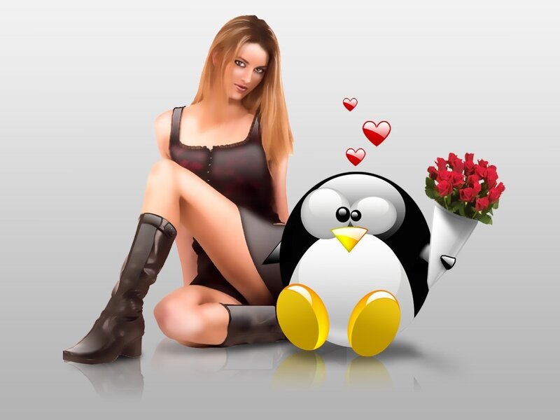 Woman with penguin and roses