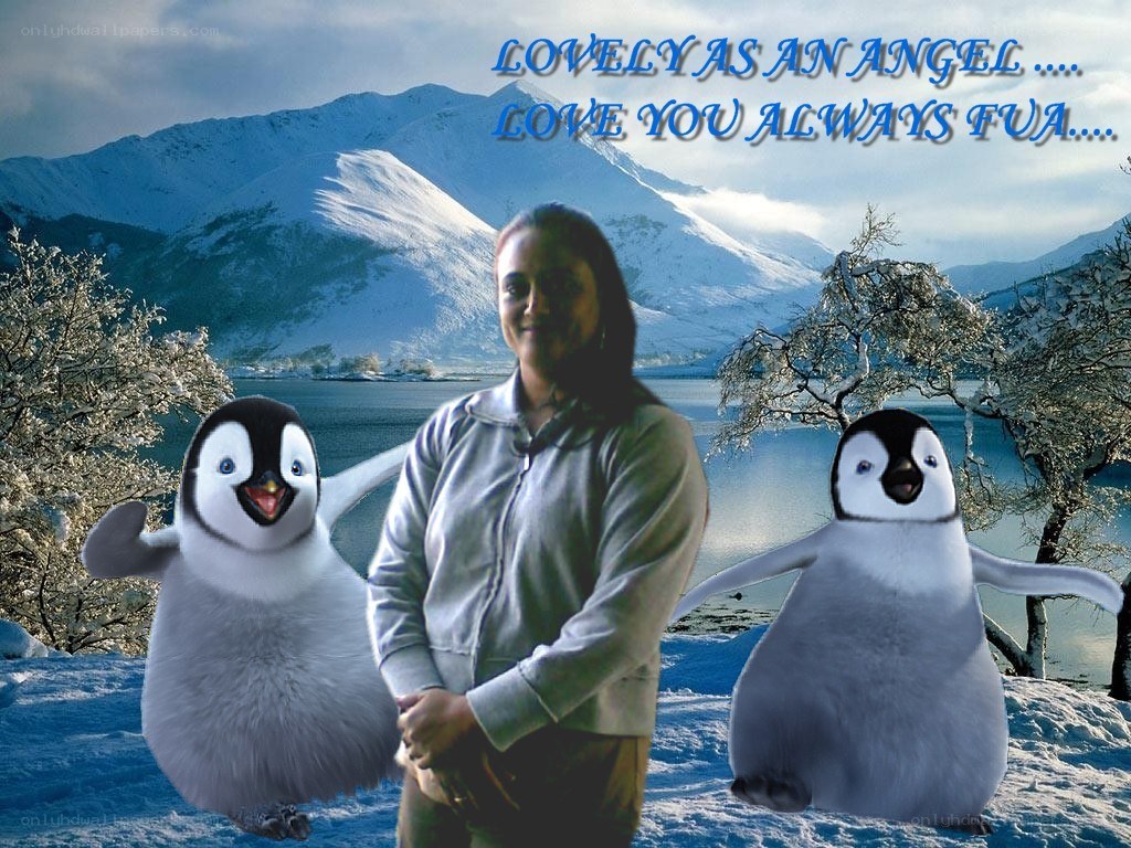 Woman with penguin characters