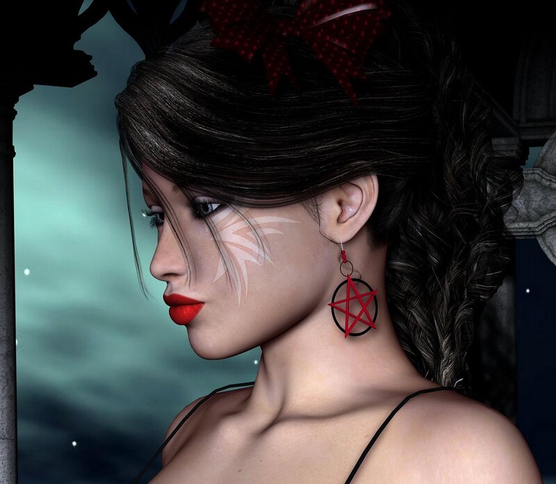 Woman with Pentagram Earring
