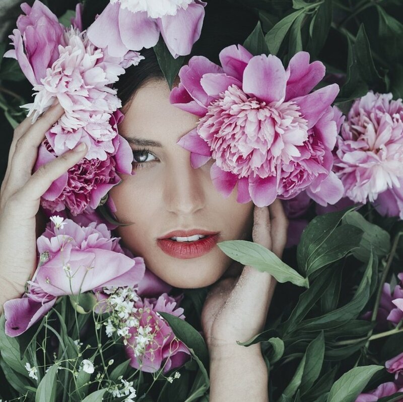 Woman with Peonies — Pink