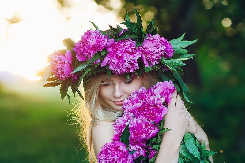 Woman with Peony Wreath