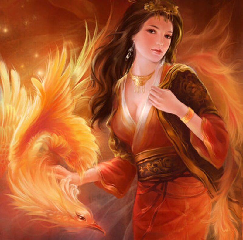 Woman with Phoenix — Orange, Dramatic
