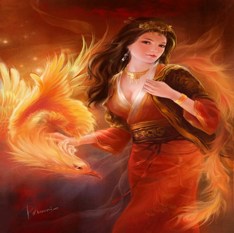 Woman with Phoenix — Red, Dramatic